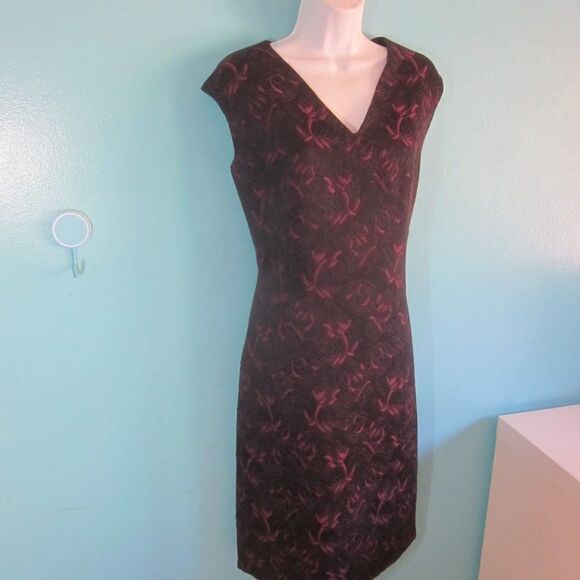 Vintage Union Made in USA Textured Floral Dress Black & Purple Fits Size 10 - Picture 1 of 9